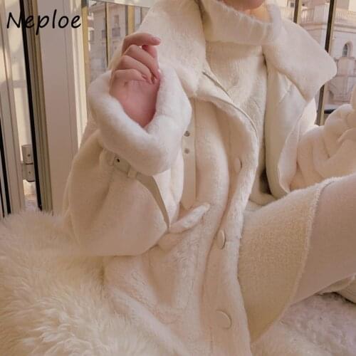 Neploe Fall Winter 2021 New Coat Loose Turtleneck Plush Jacket Women Plus Velvet Outerwear Imitation Rabbit Fur Cotton Jackets