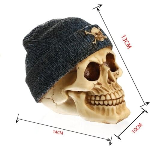 BUF 14cm Pirate Hat Skull Statue Resin Craft Home Decoration Sculpture Halloween Party Decor Ornaments Gifts