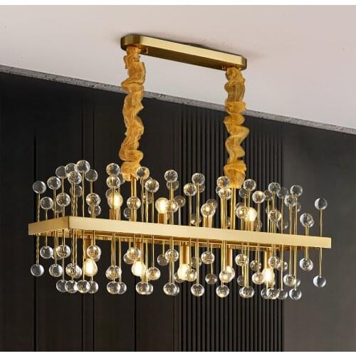Luxury rectangle crystal chandelier for living dining room hanging light fixtures gold metal lamps with E14 LED