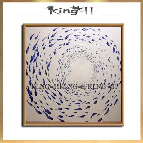 Hand Painted Abstract Fish Oil Painting Canvas Wall Picture Art Interior Home Decoration Piece Modern Wall Hangings Artwork