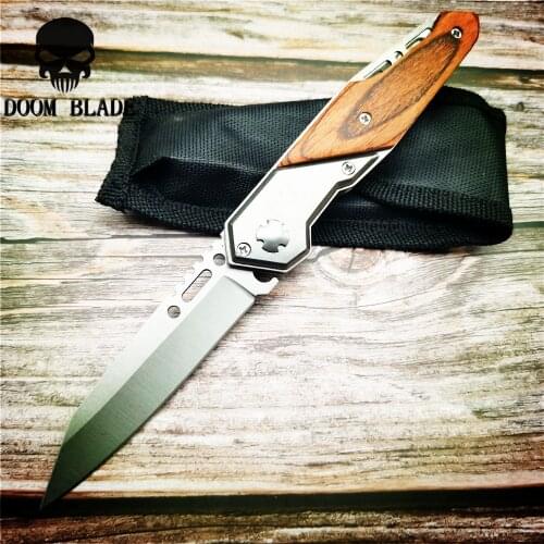 200mm 5CR15MOV Blade Quick Open Knives Folding Knife Tactical Knife Survival Outdoor Combat Camping Hunting Knives Wood Handle