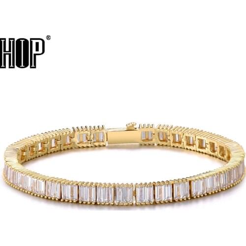 Hip Hop 6MM Cuban Square Baguette CZ Tennis Chain Bling Iced Out Copper AAA+ Cubic Zirconia Bracelet For Men Women Jewelry