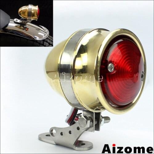 Vintage Rear Stop Lamp Motorcycle Brat Style LED Brass Tail Light For Harley Custom Cafe Racer Brake Light w/License Plate Light