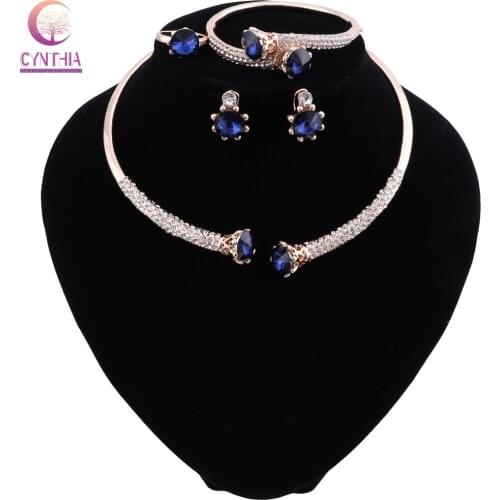 CYNTHIA Nigerian Wedding Bridal African Gold Color Jewelry Set Dubai Necklace Bracelet Earrings Ring Set