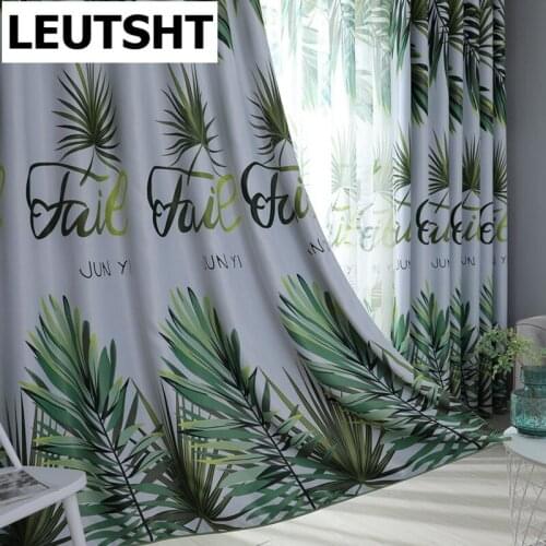 Nordic Tropical Blackout Curtains for Living Room Bedroom Green Window Curtain Ready Made