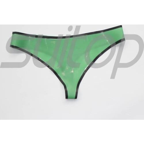Women rubber panties latex T-back Tanga G-string thong in Trasparent green