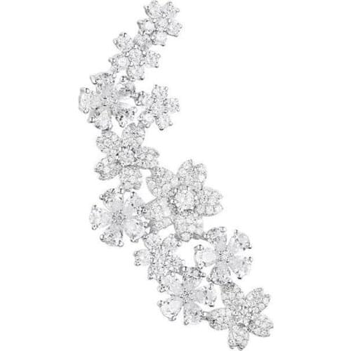 SLJELY 925 Sterling Silver Flower Single Ear Clip Women Zircon Floral Earrings Fashion Brand Design Fine Party Jewelry