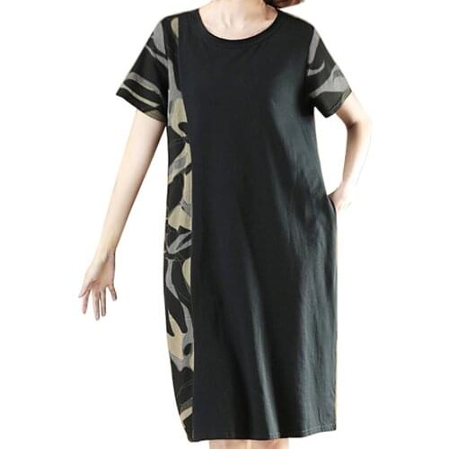 High Quality Women Summer Dress Plus Size Loose Mother Elegant Short Sleeve Dress O-neck Print Floral Cotton Dress Vestido