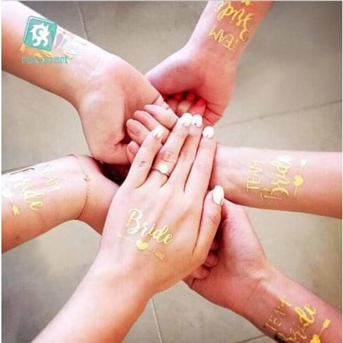 1Pcs Gold Flash Team Diamond Bride Crown Temporary Tattoo Wedding Party Decor Hen Party Supplies Photo Bridesmaid Glitter Tatto