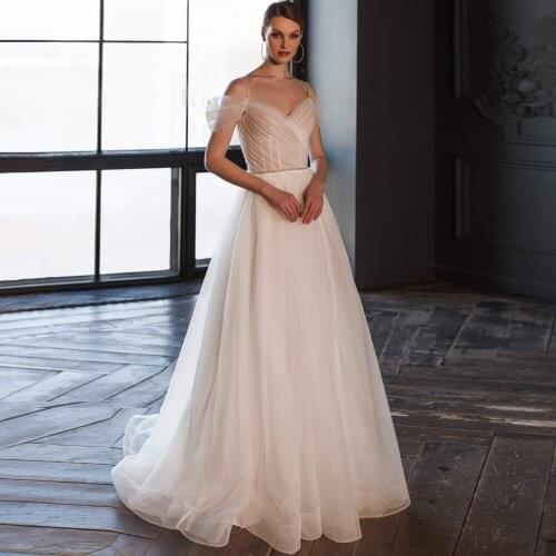 2020 Bohemian Wedding Dresses Beaded Straps Simple Boho Bride Dress A-line Tulle 2020 Corset Bridal Gown