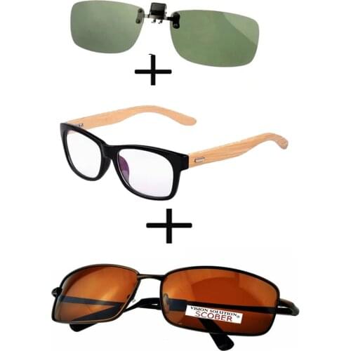 3Pcs!!! Comfortable Wood Squared Reading Glasses for Men Women + Sunglasses Pilot Metal Luxury + Sunglasses Clip