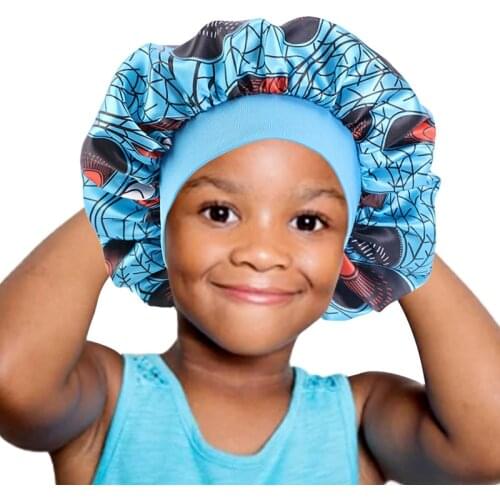 African Patterns Print Satin Bonnet For Kids Night Sleep Cap Baby Hair Care Hat Fashion Girls Headwrap Children Hair Accessories