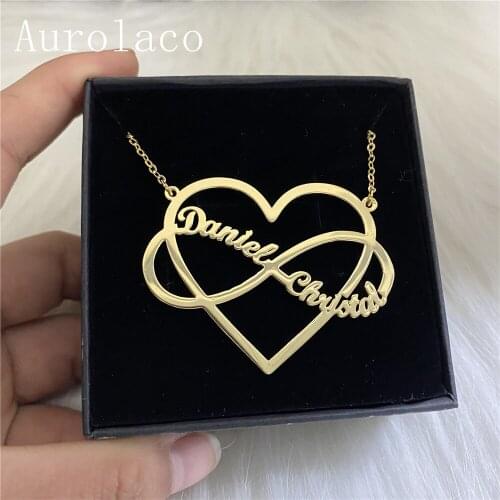 AurolaCo Customized Name Necklace With Heart Personalized Stainless Steel Gold Nameplate Necklace For Women/Me Gift