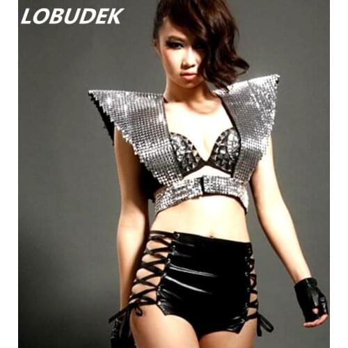 Singer dancer Hot-selling female ds hot-selling sparkling armor habergeons costume stage clothes silvery performance dance bar