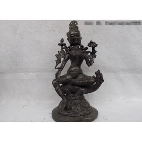 Fast shipping USPS to USA S0427 Tibet Buddgism Copper Bronze padma Green TaRa goddess Kwan-Yin Manjusri Statue