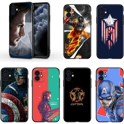Marvel Captain America Superhero For Apple iPhone 13 12 11 Mini XS XR X Pro MAX SE 2020 8 7 6 5 5S Plus Black Phone Case