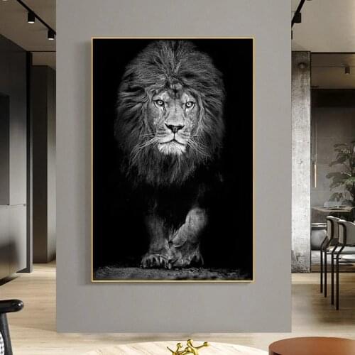 Black and White Lion Animal Canvas Painting Posters and Prints Wall Art Wild Animals Pictures for Living Room Bedroom Decor