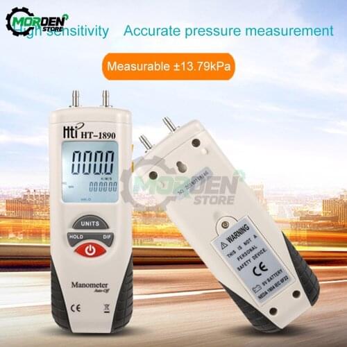HT-1890 Digital Manometer Air Pressure Meter Air Pressure Differential Gauge LCD 55H2O to +55H2O Data Hold Tool Accessories