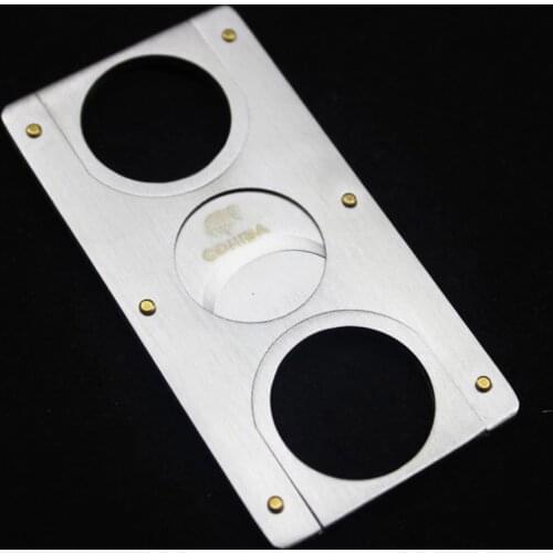 COHIBA Double Blades Stainless Steel Cigarette Cigar Cutter Pocket Gadget Zigarre Smoking Accessories Guillotine 163B