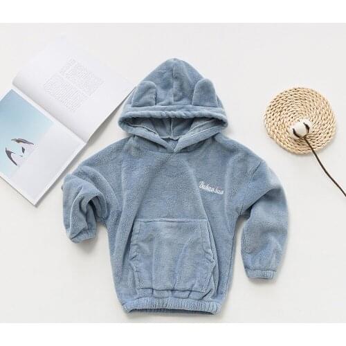 Kids Boy Outwear Winter Home Wear Childrens Sweater Solid Color Kids Boys Hooded Long Sleeve Kids Girls Plus Velvet Sweaters