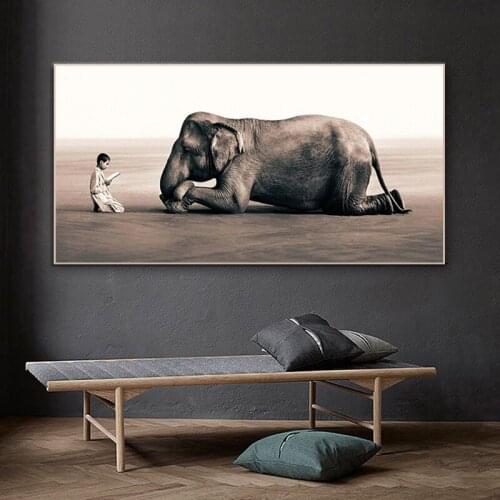 Harmonious Child and Elephant Canvas Painting Wall Art Nordic Posters and Prints Wall Pictures for Living Bedroom Decoration