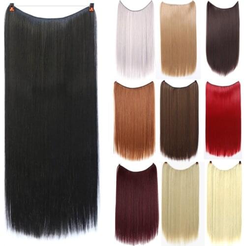 DIANQI Long Straight Fish line Hair Extension Synthetic Black Brown One Clips in Hairpieces For Women Hair