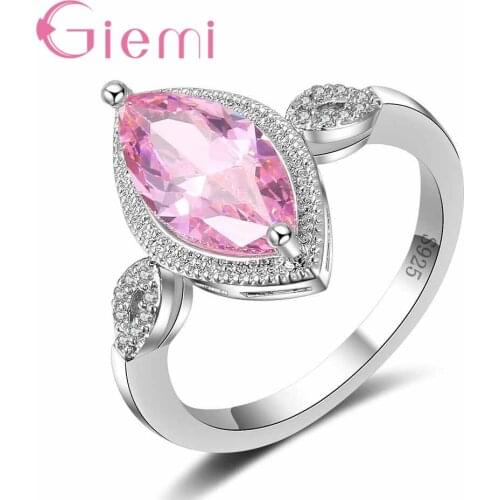 Elegant Wedding Jewelry Geometric Ring High Quality 925 Sterling Silver Brand Jewelry Women Pink Blue Purple Zircon Ring