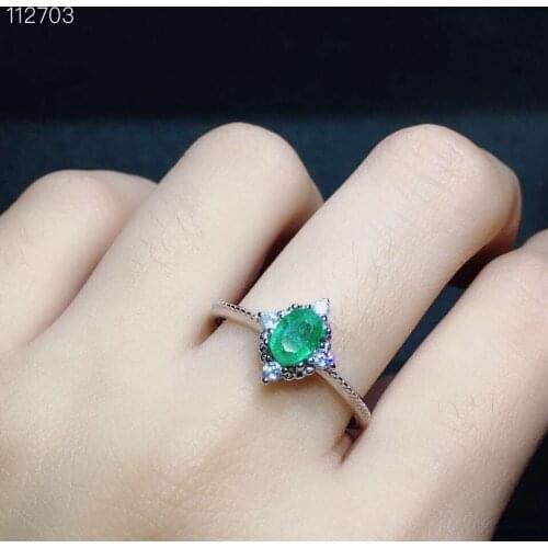Simple 925 Silver Emerald Ring for Daily Wear 4mm*6mm 100% Natural Emerald Silver Ring Sterling Silver Emerald Jewelry