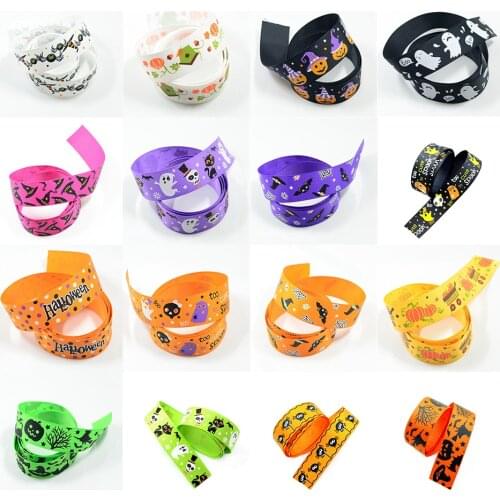 2Yards 25mm Halloween Grosgrain Ribbons Gift for Crafts DIY Christmas Printed Ribbon Bow for Sewing Clothing Wrapping Decoration