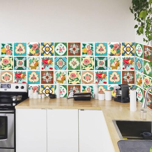 Retro Floral Pattern Matte Tiles Sticker Transfers Covers For Kitchen Washbasin Home Renovation Floor Peel & Stick Art Wallpaper