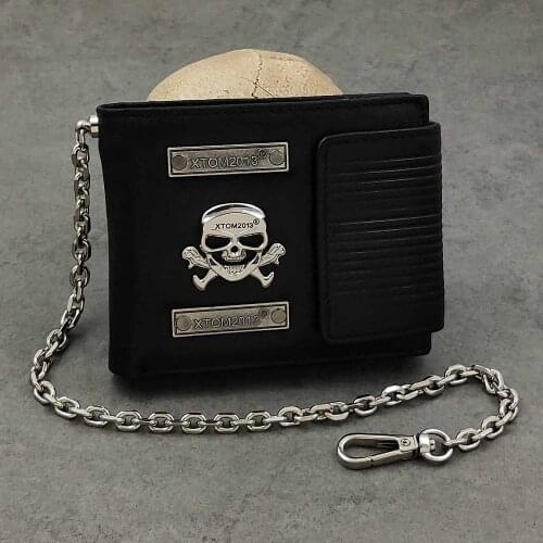 Punk Biker Skull Mens Leather Wallet Purse with Chain