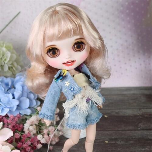 DBS Outfit for Blyth icy doll A set of Tassels clothes and denim coat with pants suit for 1/6 Joint Doll girl gift