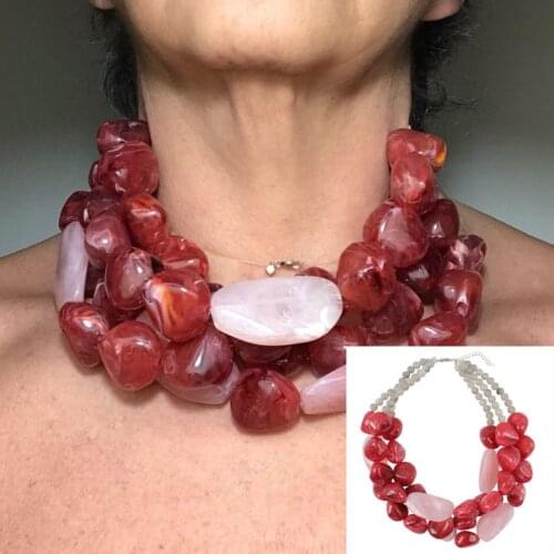 New Women Ethnic Big Irregular Resin Necklace Bohemian Multi Layer Strand African Necklace Collares Grandes Chunky Collier