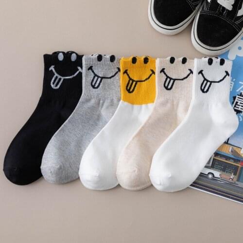 Spring New Womens Socks Cartoon Smiley Face All-match Comfortable Casual Sports Tube Socks Funny Novelty Womens Socks