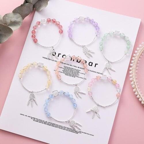 New Fashion Simple Womens Pink Crystal Bracelet Dream Catcher Beaded Single Ring Wild Jewelry Gift