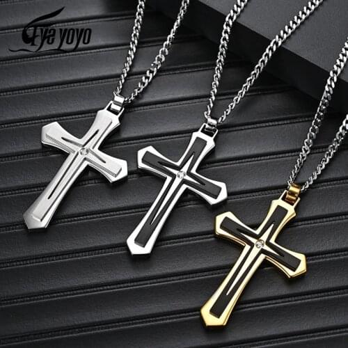 Stainless Steel Cross Pendant Necklace Men Christian Fashion Jewelry Wholesale Dropship