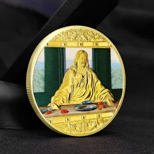 Jesus' Last Supper Commemorative Medallion Foreign Gifts Gold, Silver and Diamond Plated Cross Coins Da Vinci Crafts Collection