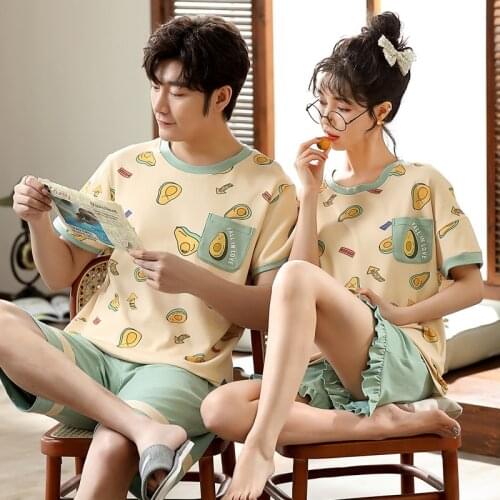 Couple Pajamas Womens Summer Suits Mens Short-sleeved Comfortable Soft Loose Thin Cotton 3xl Round Neck Home Wear Sleepwear
