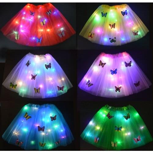 Princess Christmas Kids Girl LED Light Glow Butterfly Tutu Skirt Luminous Party Ballet Festival Cosplay Costume Stage Wear Gift