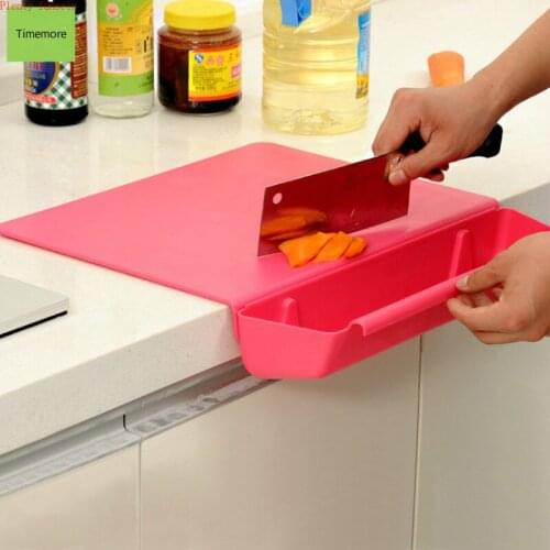 2 in 1 candy color kitchen chopping board vegetable fruit slot cutting plastic thickening 4 colors stuff storage basket