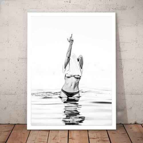 Sexy Middle Finger Feminist Canvas Painting Minimalist Black White Swearing Gift Vintage Wall Art Pictures Modern Living Room De