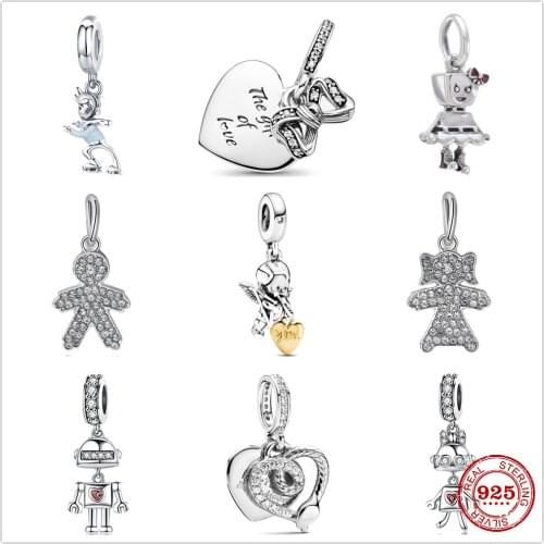 The new Silver Shiny Robot Heart Pendant fit Pandora Charm Silver 925 Bead Pendant Bracelet with stylish DIY jewelry