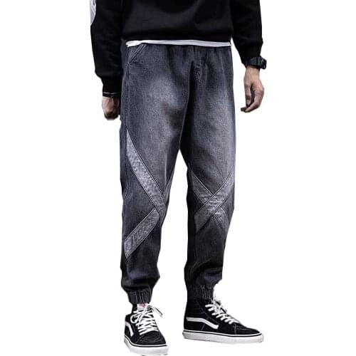 Loose Baggy Harem Jeans Men Casual Joggers Denim Pants Korean Style Streetwear Trousers Fashion Patchwork Leg Design Clothing