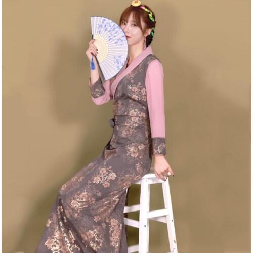 Chinese Qipao Classic Women long robe Silk Cheongsam Oriental costume tibet national Dress elegant Party Gown
