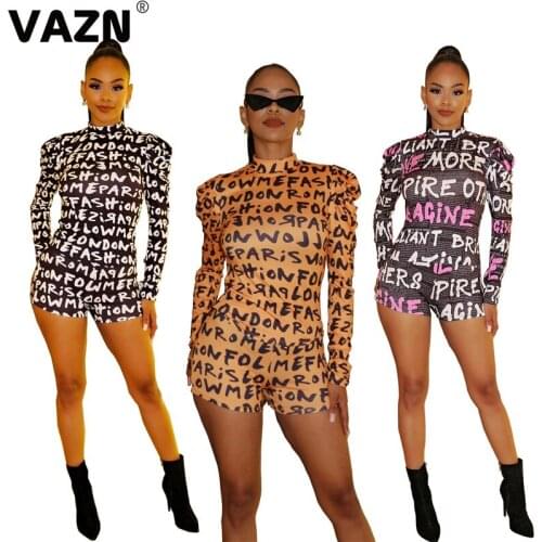 VAZN Top design 2020 summer sexy lady 3 colors 2-piece short set full sleeve tees shorts set letters print chic streetwear sets