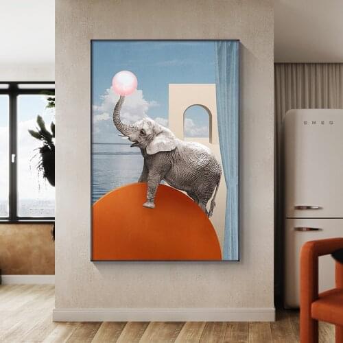 Blowing Bubbles Animals Canvas Painting Zebra Giraffe Elephant Posters and Prints Geometric Wall Art Nordic Pictures Home Decor