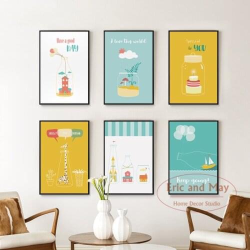 Green Yellow White Cartoon Bottle Canvas Painting Art Print Poster Picture Wall Home Decoration