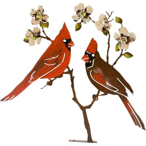 Iron Red Bird Statue Stable Free Standing Lover Ornament Sculpture Garden Decoration Lawn Lover Statue Home Decor