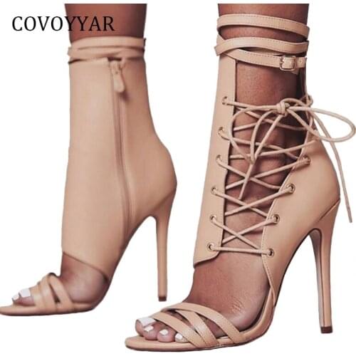 COVOYYAR 2019 Hot Gladiator Women Sandals High Heel Lady Pumps Summer Fashion Sexy Cross-Tied Stilettos Women Dress Shoes WHH604