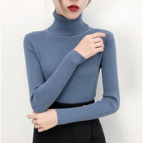 Women Sweater Ribbing Turtleneck Solid Color High Stretchy Slim- Fit Knitted Pullover Casual Warm Streetwear Autumn Winter